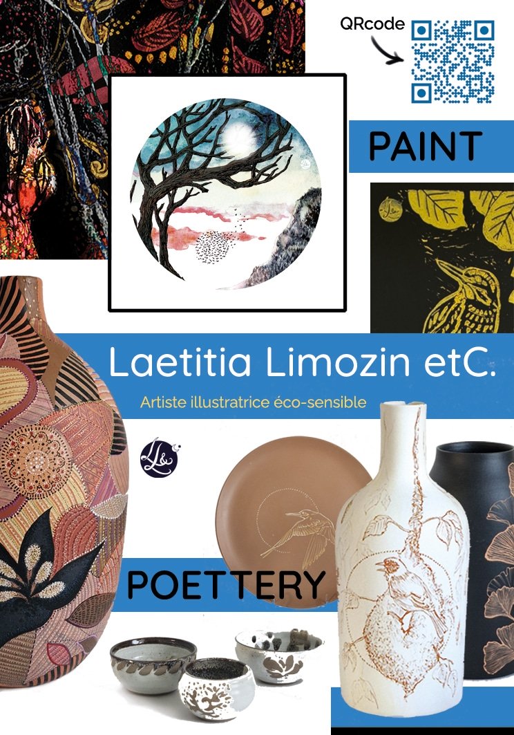 VERNISSAGE Créations artistiques visuelles de Laetitia Limozin - Tableaux, illustrations, céramiques tournées et customisations sur poterie
