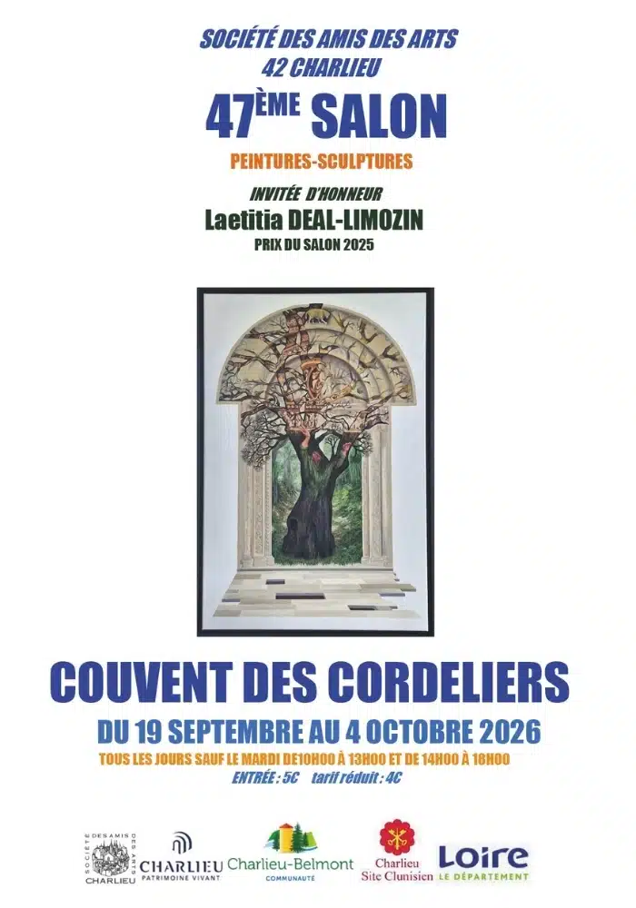 affiche exposition au couvent des cordeliers invitée d'honneur Laetitia Deal-Limozin du 19 septembre au 4 octobre 2026