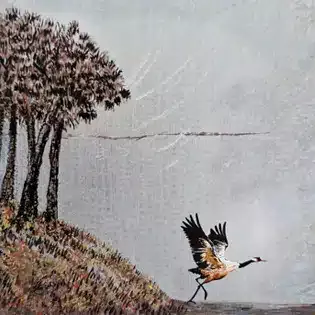 PAINT Les oiseaux Grue Ki-Tsuru envol de grue dans paysage des landes