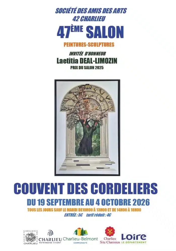 affiche exposition au couvent des cordeliers invitée d'honneur Laetitia Deal-Limozin du 19 septembre au 4 octobre 2026