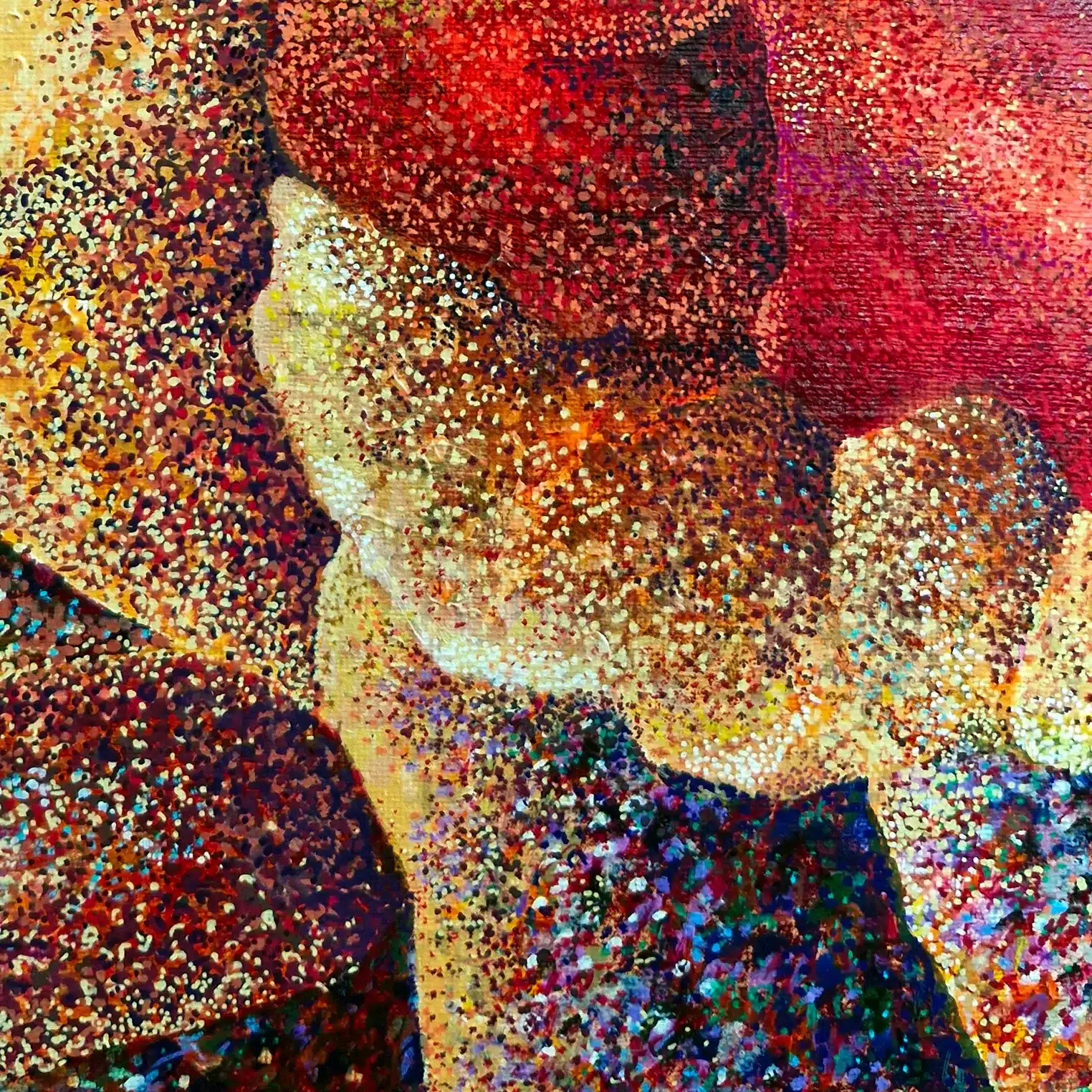 détail avec pétales de roses et de minéral effet pointillisme